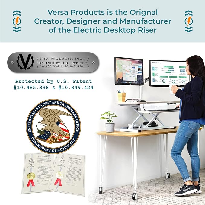 VERSADESK® PowerPro™ 48” x 24” Extra Wide Electric Sit-to-Stand Desk Converter w/ Keyboard Tray for Home or Office | USB Charging Port | Supports Multiple Monitors | Lifts 80 lbs. - Black