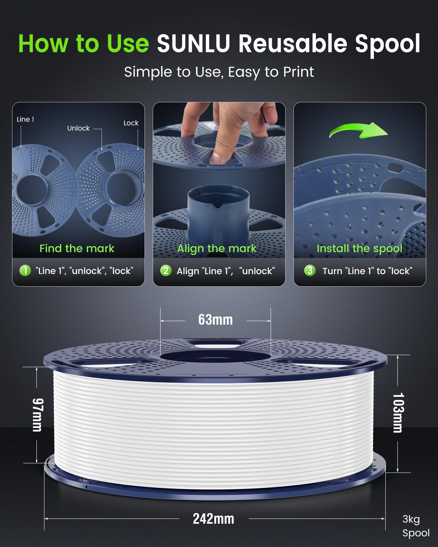 SUNLU PETG Filament 1.75mm,3kg,White