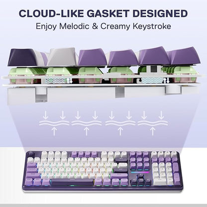 Redragon K745 PRO Wireless Gasket RGB Gaming Keyboard, 108 Keys Mechanical Keyboard w/Extra 4 Hotkeys, Hot-Swap South-Facing LED Socket, 5-Layer Noise Dampening, Round PBT Keycaps, Mint Mambo Switch