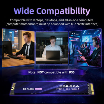 Ediloca EN600 PRO SSD 2TB PCIe 3.0 Gen 3x4, NVMe M.2 2280, Up to 3200MB/s, Internal Solid State Drive, SLC Cache 3D NAND TLC, Graphene Cooling Sticker, Storage for PC, Desktop and Laptops