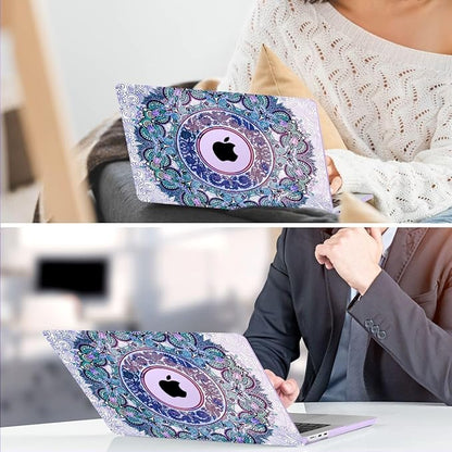 TWOLSKOO Compatible with M4 MacBook Air 15 inch Case 2025-2023 Released Model M4 A3241 M3 A3114 M2 A2941, Plastic Hard Shell & Screen Protector & Keyboard Cover & Trackpad Film, Purple Mandala