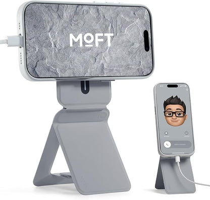 MOFT Phone Stand, Magnetic Phone Tripod Stand Stain-Resistant MOVAS Leather & Angle Adjustment & Strong Magnets Tripod for iPhone 16/15/14/13/12 (Included Metal Ring)-Cement