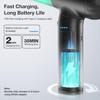 MECO ELEVERDE Compressed Air Duster Electric, 130000RPM 4in1 Air Duster Vacuum/Mini Vacuum/Air Blower & Pump, 3 Gear Brushless Motor with LED Light for PC, Keyboard, Car, Carpet (Green)