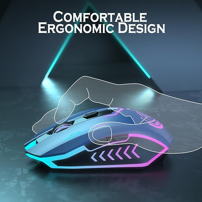 UHURU Gaming Mouse, Wireless Gaming Mouse with 6 Buttons 7 Changeable LED Color up to 10000 DPI, Rechargeable USB Gamer Mouse for PC Laptop (Blue)