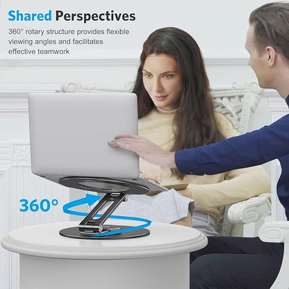 OMOTON Adjustable Laptop Stand with 360 Rotating Base, Ergonomic Laptop Riser for Collaborative Work, Dual Rotary Shaft Fully Foldable for Easy Storage, Fits All Laptops up to 16 inches, Black