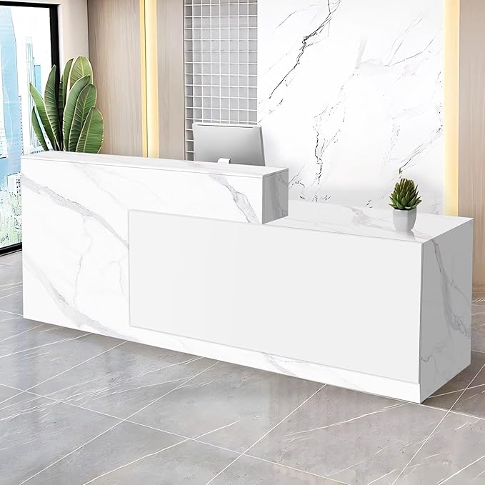 Reception Desk with Counter Modern Checkout Counter with Lockable Drawer Keyboard Tray Receptionist Desk for Office Salon Reception Table K Right 63inch/160cm