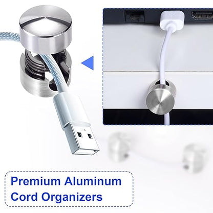 2 Sets Charger Holders for Cords, Silver Adjustable Cable Anchor Holders, Adhesive Metal Cord Clips, Cable Management Wire Organizers for Desk, Office, Nightstand