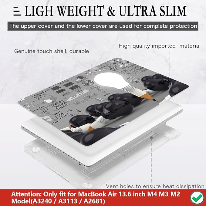 CISSOOK Creative Bulb Hard Shell Case for MacBook Air 13.6 inch M3 A3113 A2681 M2 2025 2024 2022 Release, Plastic Hard Shell Cover with Keyboard Cover for MacBook Air 13.6 M2 M3 2022-2025