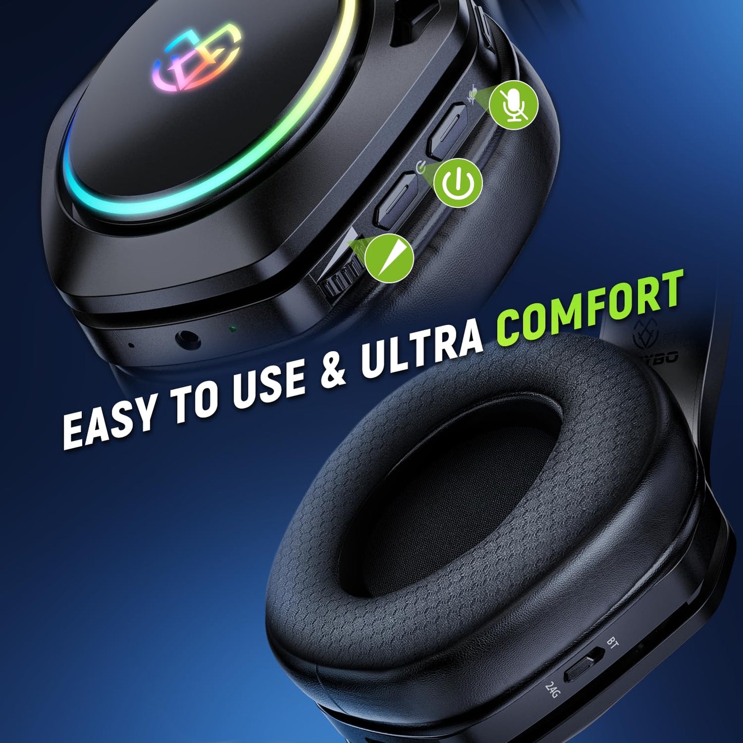 Tatybo Wireless Gaming Headset for PS5 PC, Dual Mode, Low Latency, Black