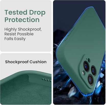 FireNova Designed for iPhone 15 Pro Max Case, Silicone Upgraded [Camera Protection] Phone Case with [2 Screen Protectors], Soft Anti-Scratch Microfiber Lining Inside, 6.7 inch, Midnight Green