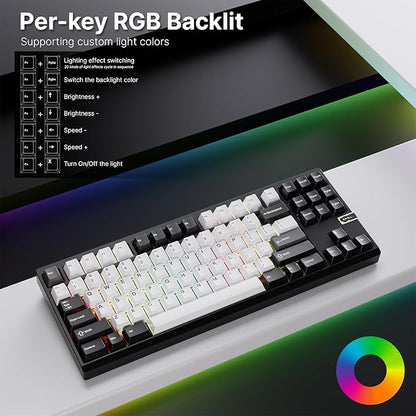 Chilkey ND TKL Aluminum Mechanical Keyboard, 87 Keys Tenkeyless Wireless Gaming Keyboard, Tri-Mode BT5.3/2.4GHz/USB-C PBT Keycaps Hot Swappable Custom Key Board for Windows Laptop Office PC