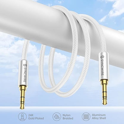SYNCWIRE Aux Cable 3.5 mm Audio Cable - 2 m Nylon Jack Cable for Headphones, Apple iPhone iPod iPad, Echo Dot, Home/Car Stereos, Smartphones, MP3 Players and More - Silver