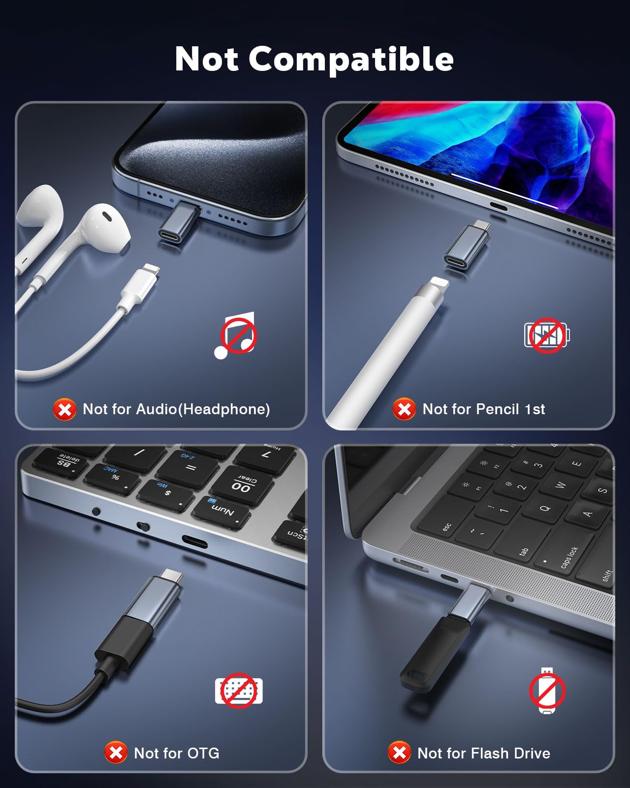 MoKo Lightning to USB-C Adapter for iPhone 17 16 15, Charge Only, 4 PCS