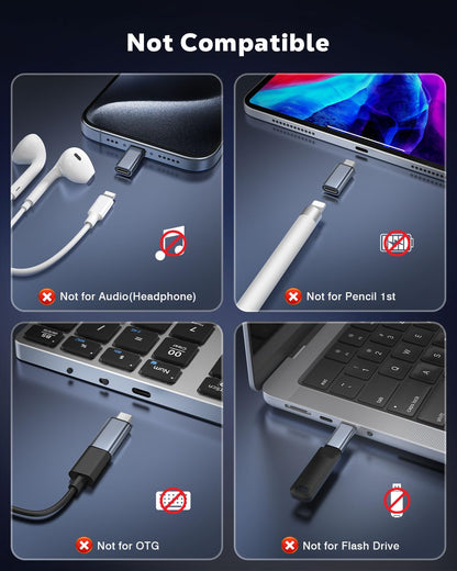 MoKo Lightning to USB-C Adapter for iPhone 17 16 15, Charge Only, 4 PCS