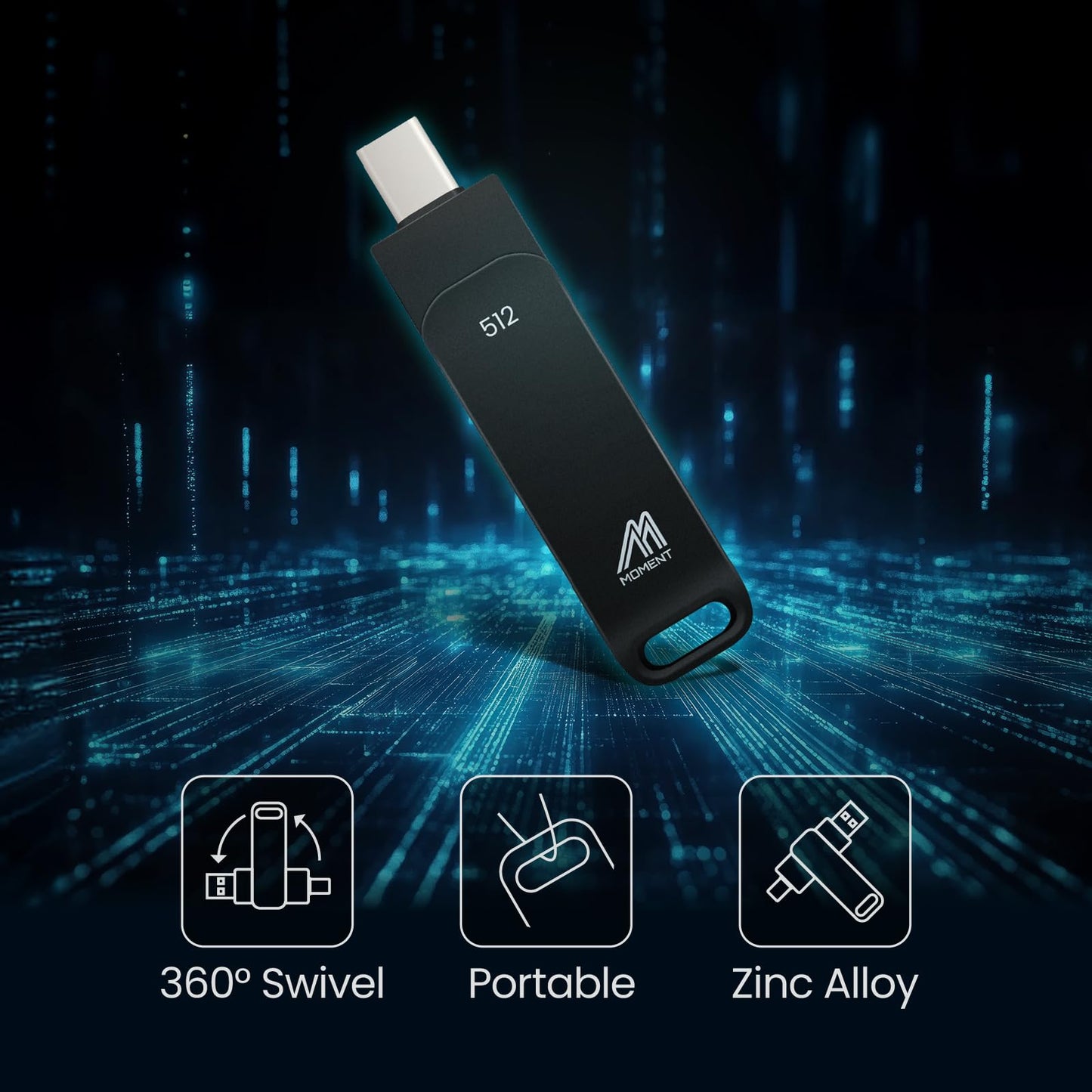 MMOMENT 512GB Portable SSD, MU P50 USB-C & USB-A, Up to 530MB/s