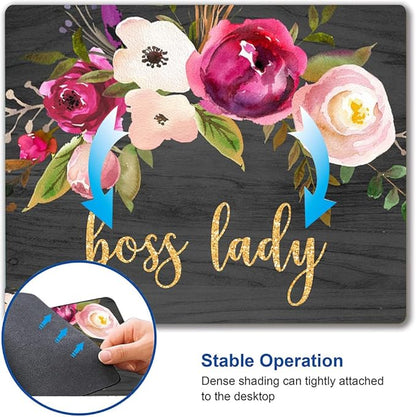 Mouse Pad, Cute Boss Lady Quote Mouse Pad for Women, Square Motiavation Mousepad for Office Laptop, Non-Slip Rubber Computer Mouse Pads for Wireless Mouse, Personalized Mouse Pads for Desk