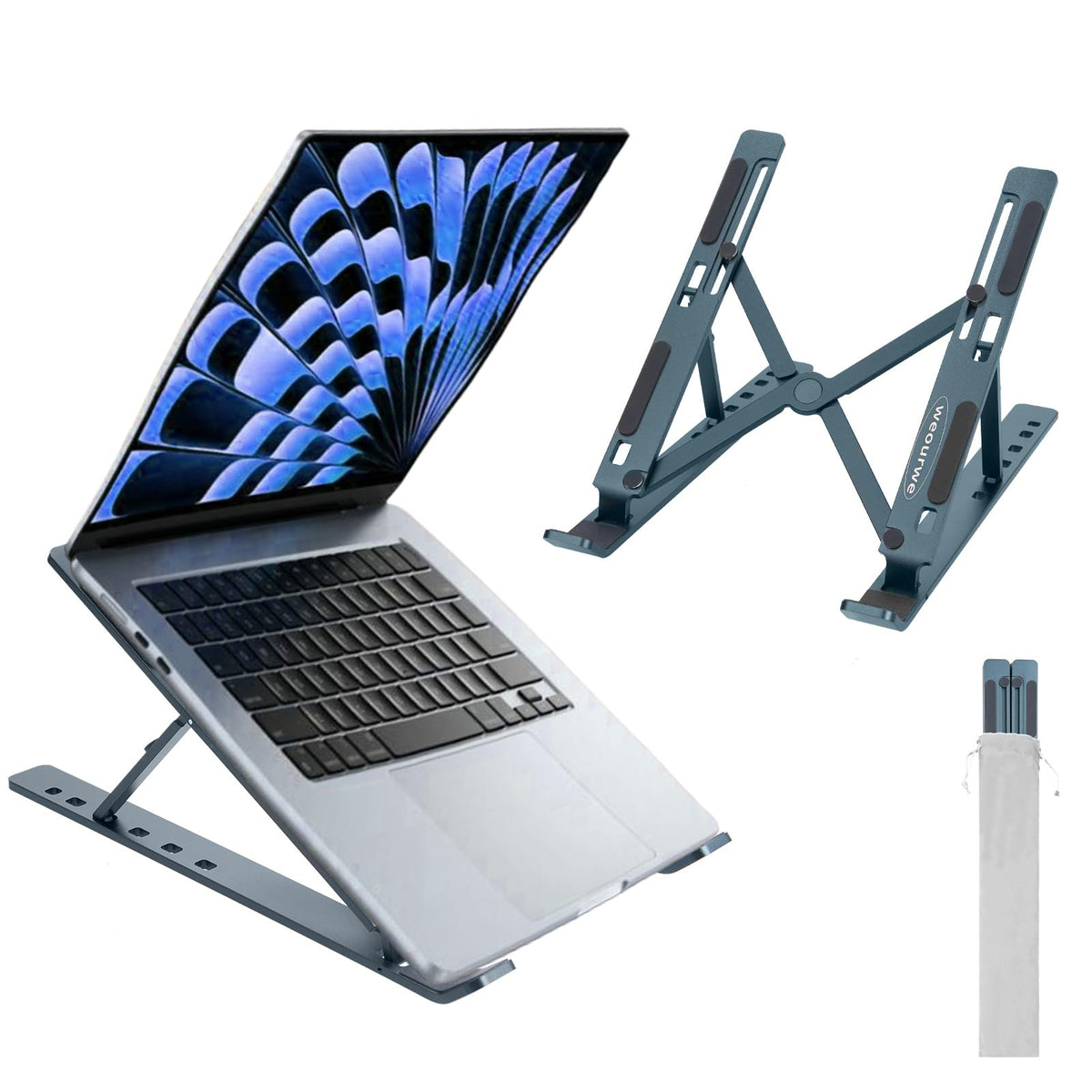 weourwe Ergonomic and Foldable Laptop Stand for Desk, Adjustable Riser, Fits All Laptops and Notebooks up to 17,Ultra-Thin,Ventilated Cooling,ABS+Silicone,Grey.