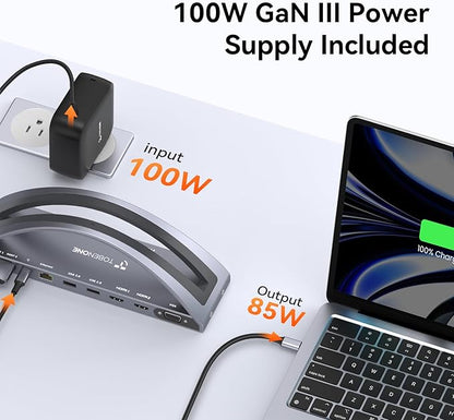 TobenONE MacBook Docking Station Dual Monitor 4K with 100W Power Adapter, 13-in-2 USB C Docking Station for MacBook Pro/Air, Laptop Dock Stand with 2 HDMI, VGA, 5 USB, PD 3.0, RJ45, SD/Micro SD, Audio