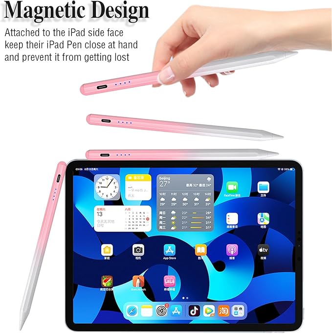 Luntak Stylists Pens for Touch Screens, Rechargeable Active Magnetic Stylus Pens Universal Tablet Pencil Stylus Pen for iPad/Pro/Air/Mini/iPhone Samsung/Android and Other Smartphone Devices-Pink