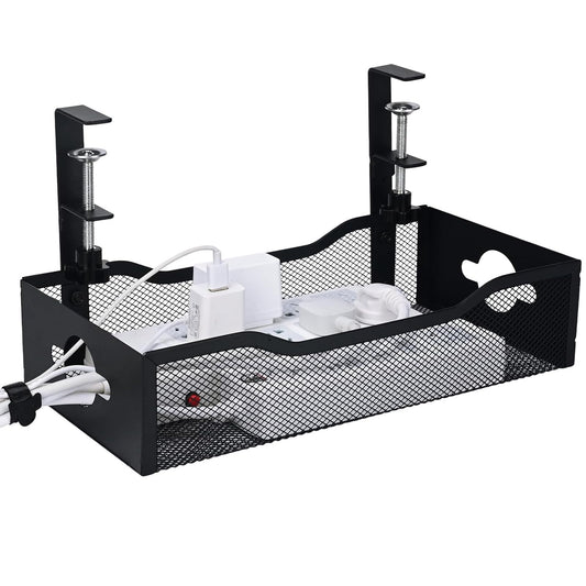 Extra Wide Under Desk Cable Management - 7inch No Drill Installation Cable Management Tray, Clamp/Screw Mount Desk Cable Management, Cable Management Tray for Office, Home((White, XL)