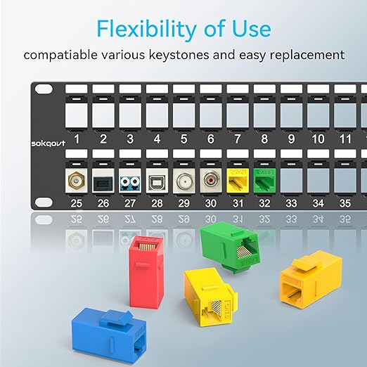 48 Port Blank Keystone Patch Panel with Snap-in Design (4 Pack), Cat6 Network Patch Panel 2U 19 inch, Rack Mount Ethernet Patch Panel (for Slim Keystone Only)