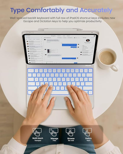 typecase Keyboard Case for 2024 iPad Pro 13-inch (M4), White Keyboard with White Carbon Fiber Protective Case,Portrait & Typing Modes,Built-in Trackpad,11-Color Backlight,Magnetic Stand,Pencil Holder