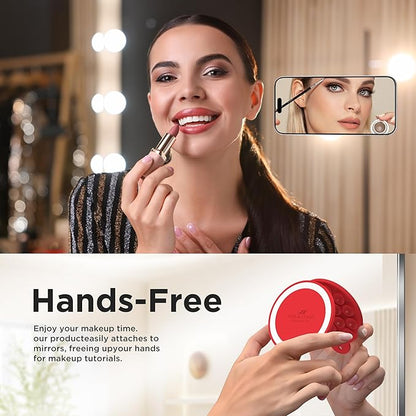 Magnetic Suction Cup Phone Mount for MagSafe Case, Silicone Hands-Free Phone Grip Holder for iPhone and Android, Mirror Shower Phone Stand for Makeup FaceTime Gym Kitchen Bathroom, Red