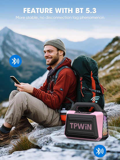 TPWIN Wireless Bluetooth Speakers - Portable Speaker 80W Peak, 20H Playtime, Light Shows, Loud Speaker with Strong Bass, BT 5.3, TWS, IPX6 Waterproof for Home Travel Outdoor Beach Camping - Pink