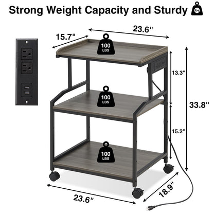 Lauren&Harold 34'' Printer Stand with Power Outlets & USB Ports Grey/Black