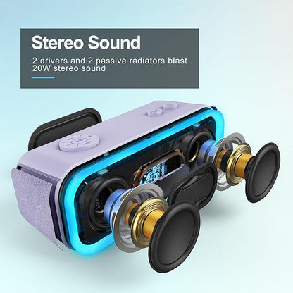DOSS SoundBox Pro Bluetooth Speaker with 20W Stereo Sound, Active Extra Bass, IPX6 Waterproof, TWS Pairing, Multi-Colors Lights, 20H Playtime, Portable for Beach, Outdoor-Purple