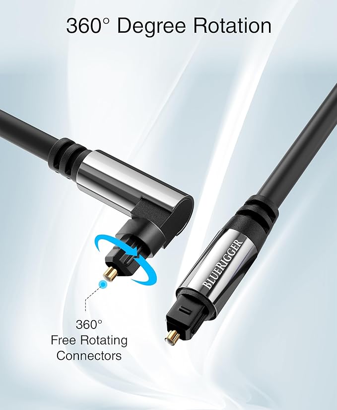BlueRigger Optical Audio Toslink Cable - 6FT (90 Degrees Optical Cable for Soundbar, 360 Degree Rotatable Right Angle, S/PDIF Digital Toslink) - Fiber Optic Compatible with HDTV, Game Console, DVR