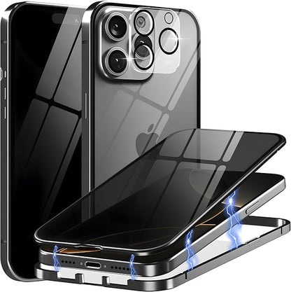 Privacy Magnetic Case for iPhone 16 with Metal Titanium Frame Privacy Screen Protector & Camera Lens Protector, Magnetic Adsorption Double Sided Tempered Glass Case Anti Peep Anti Spy Phone Cover
