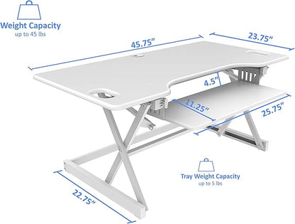 Rocelco 46" Large Height Adjustable Standing Desk Converter with Anti Fatigue Mat BUNDLE - Quick Sit Stand Up Triple Monitor Riser - Retractable Keyboard Tray - White (R DADRW-46-MAFM)