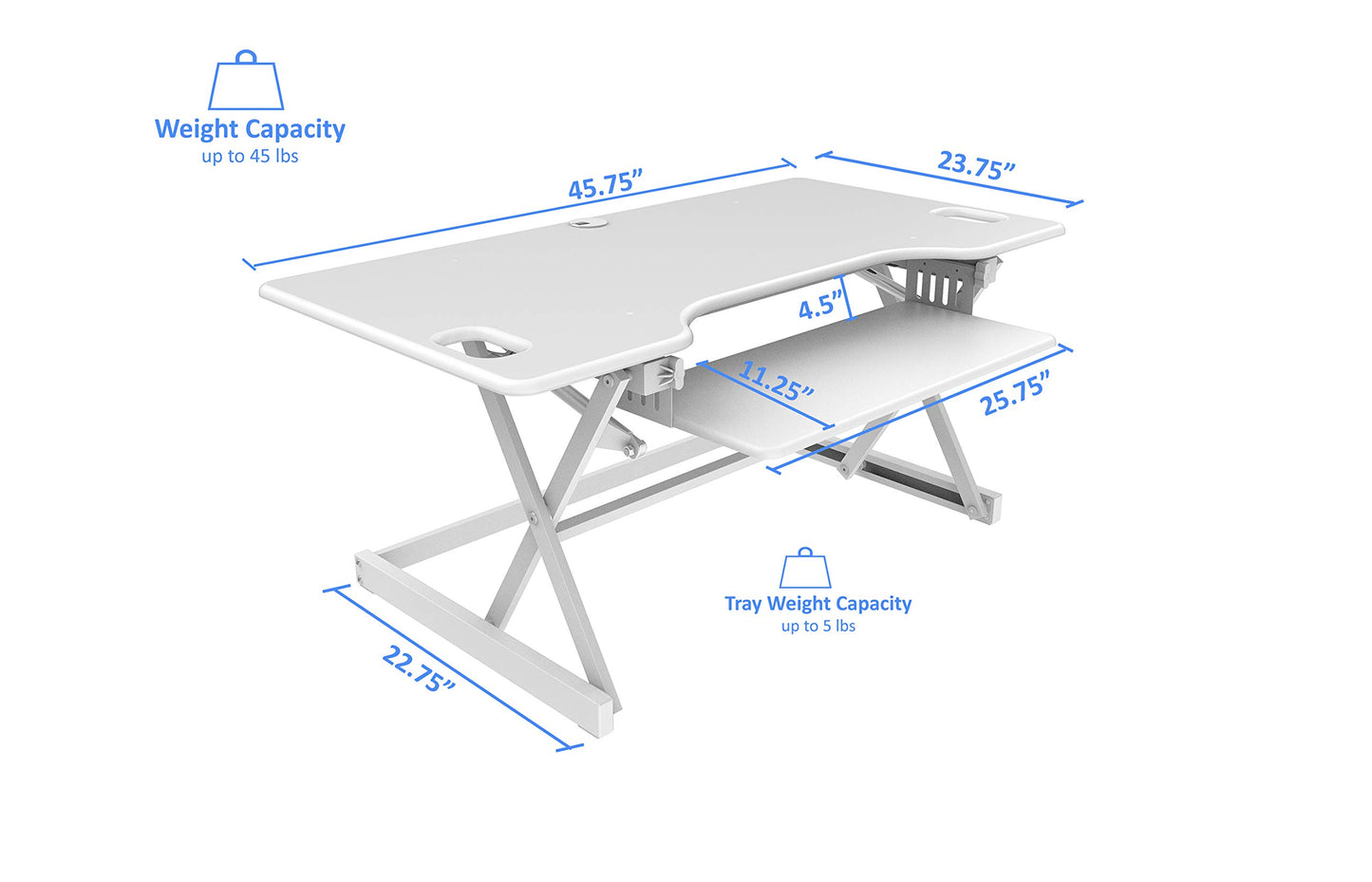 Rocelco 46" Large Height Adjustable Standing Desk Converter with Anti Fatigue Mat BUNDLE - Quick Sit Stand Up Triple Monitor Riser - Retractable Keyboard Tray - White (R DADRW-46-MAFM)