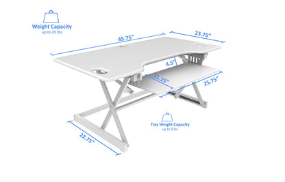 Rocelco 46" Large Height Adjustable Standing Desk Converter with Anti Fatigue Mat BUNDLE - Quick Sit Stand Up Triple Monitor Riser - Retractable Keyboard Tray - White (R DADRW-46-MAFM)