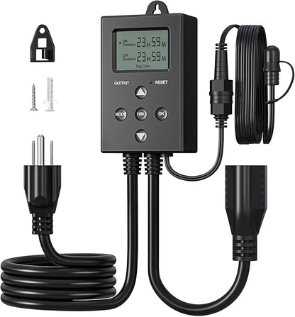 DEWENWILS Repeat Cycle Digital Timer, Interval Timer Outlet, Infinite/Day/Night Cycles, Photocell Light Sensor for Hydroponics Aquaponics Aeroponics, Pump, Fan, Water Heater, Indoor Use,1625W/125V/13A