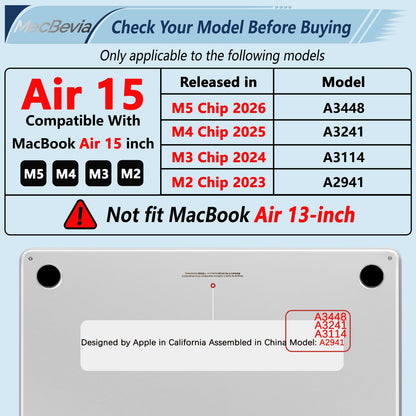 MecBevia Compatible with MacBook Air 15 inch Case M5 M4 M3 M2 2026-2023