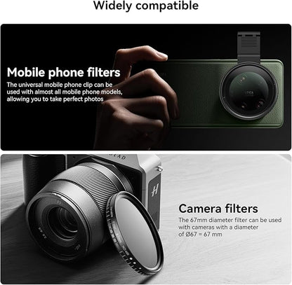 APEXEL CPL Filter 67mm Circular Polarizer Polarizing Filter for iPhone/DSLR for iPhone Camera Lens 16 15 14 13 12 Pro Max Samsung Galaxy Huawei with Adapter Ring, Universal Clip, Cold Shoe