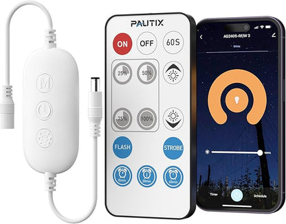 PAUTIX RF WiFi Smart Remote Dimmer for Single Color LED Strip Lights,Compatible with Alexa and Google,14-Key Wireless Remote,DC 12-24V Controller for 3528/2835/5050/COB LED Strip Light