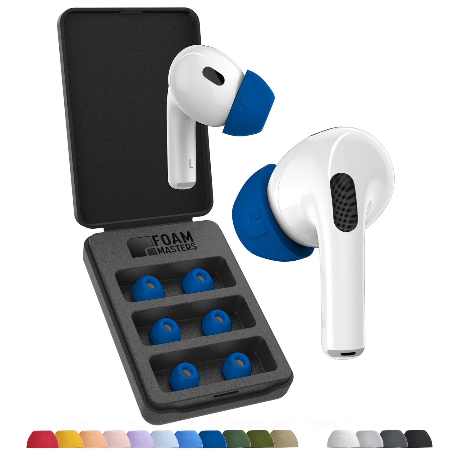 Foam Masters Ultra-Premium Memory Foam Ear Tips for AirPods Pro 1st & 2nd Gen | 3 Pairs | New Ver. | Secure Fit | Super Comfort | Better Noise Cancel | Replacement Buds (Small, Blue)