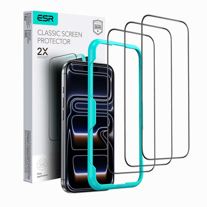 ESR 3 Pack for iPhone 15 Pro Screen Protector, [9H Hardness] [Military Grade Shatterproof] Full Coverage Tempered Glass Film with Easy Installation Tool