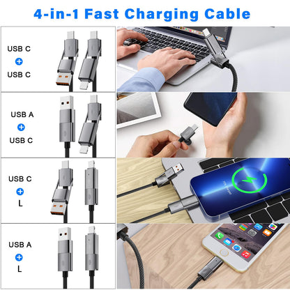 [2-Pack] 4-in-1 USB C Multi Charging Cable 6FT, 65W PD Fast Charger Cord, Durable Round Braided Data Transfer, Compatible with iPhone 17 16 15 Pro Max, MacBook, iPad, Samsung S26 S25, Laptop - Grey