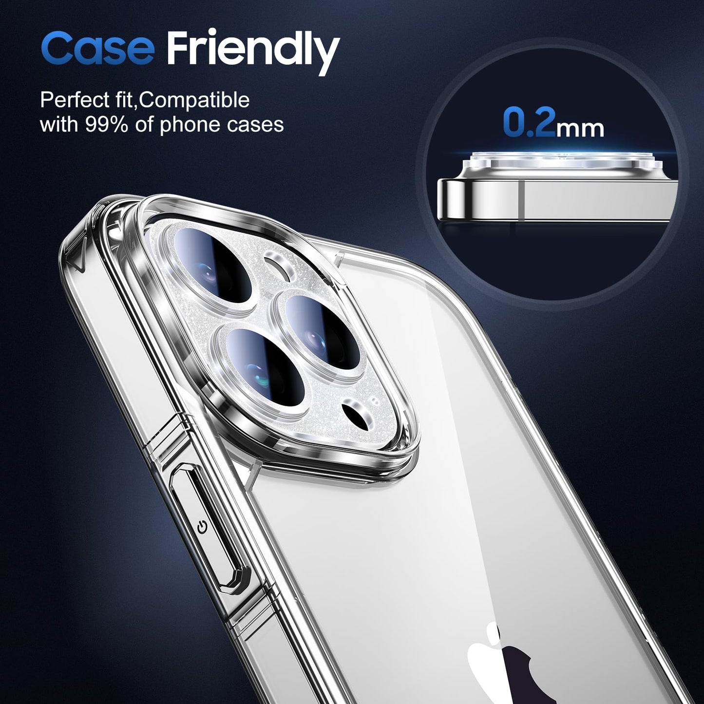 UniqueMe 3 Packs Compatible for iPhone 13 Pro Max/iPhone 13 Pro Camera Lens Protector Acrylic [Not Glass],[Case Friendly][Scratch-Resistant][Night Shooting Mode]-Glitter Silver