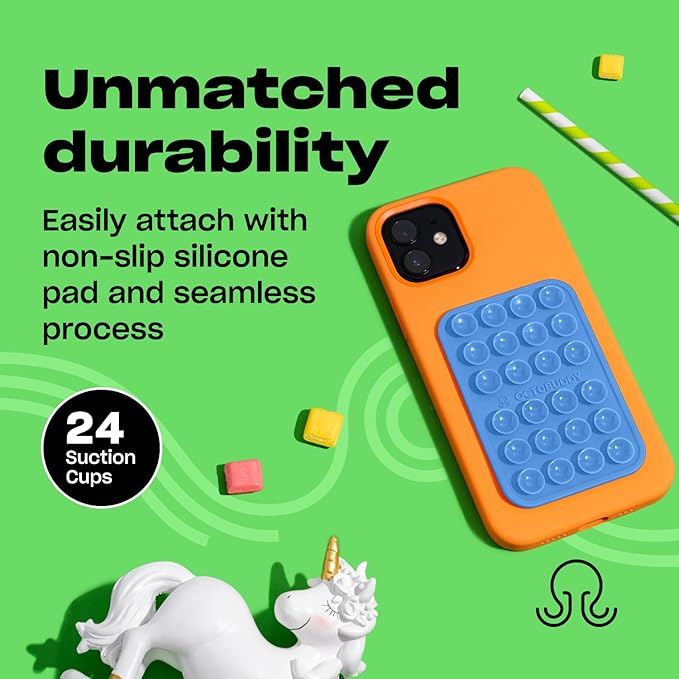 Classic - Silicone Suction Phone Case Adhesive Mount - Hands-Free, Strong Grip Holder for Selfies & Videos - iPhone & Android Compatible - 2.25″ x 3.25″, Baby Blue Jay