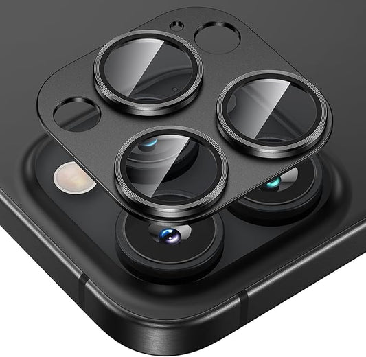 Tensea for iPhone 16 Pro/iPhone 16 Pro Max/iPhone 15 Pro/iPhone 15 Pro Max Camera Lens Protector, Metal Aluminum Alloy Tempered Glass Cover Camera Screen Protector Accessories, Case Friendly Black