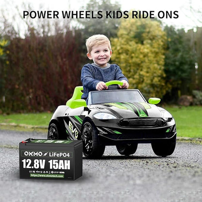 OKMO 12V 15Ah LiFePO4 Lithium Battery 12.8V, 4000+ Deep Cycles rechargeable Battery, for UPS, Kayak Fish Finder, Solar Panel, Power Wheels Toys, Scooter, Radio