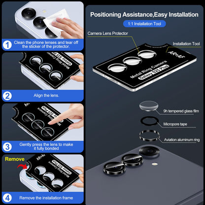 Avocase for Samsung Galaxy S25 Plus Camera Lens Protector, Individual Metal Ring Tempered Glass Lens Cover, [Strong Adsorption] Scratch Resistant Ultra-Thin HD Clear Lens Cover, 1 Set-Black Ring