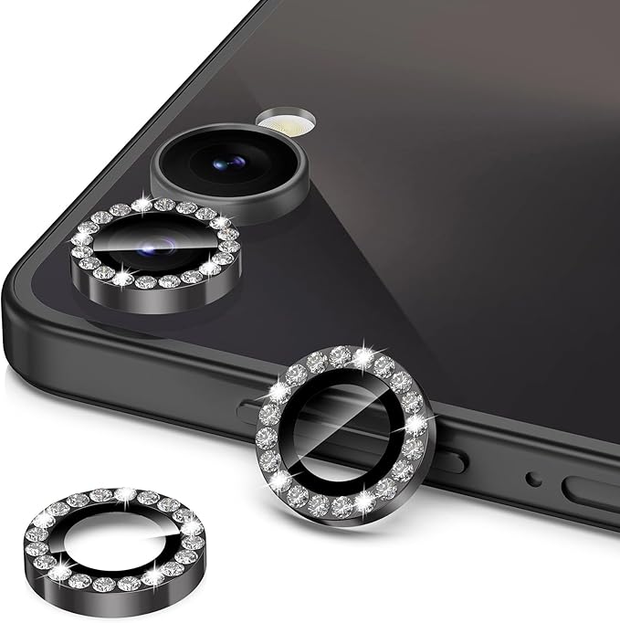 for Samsung Galaxy Z Flip 7 Camera Lens Protector, Individual Metal Ring Tempered Glass Lens Cover, [Strong Adsorption] Scratch Resistant Ultra-Thin HD Clear Lens Cover, 1 Set-Black Diamond