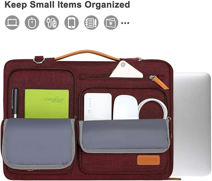 MOSISO 360 Protective Laptop Shoulder Bag,13-13.3 inch Computer Bag Compatible with MacBook, HP, Dell, Lenovo, Asus Notebook,Side Open Messenger Bag with 4 Zipper Pockets&Handle, Wine Red
