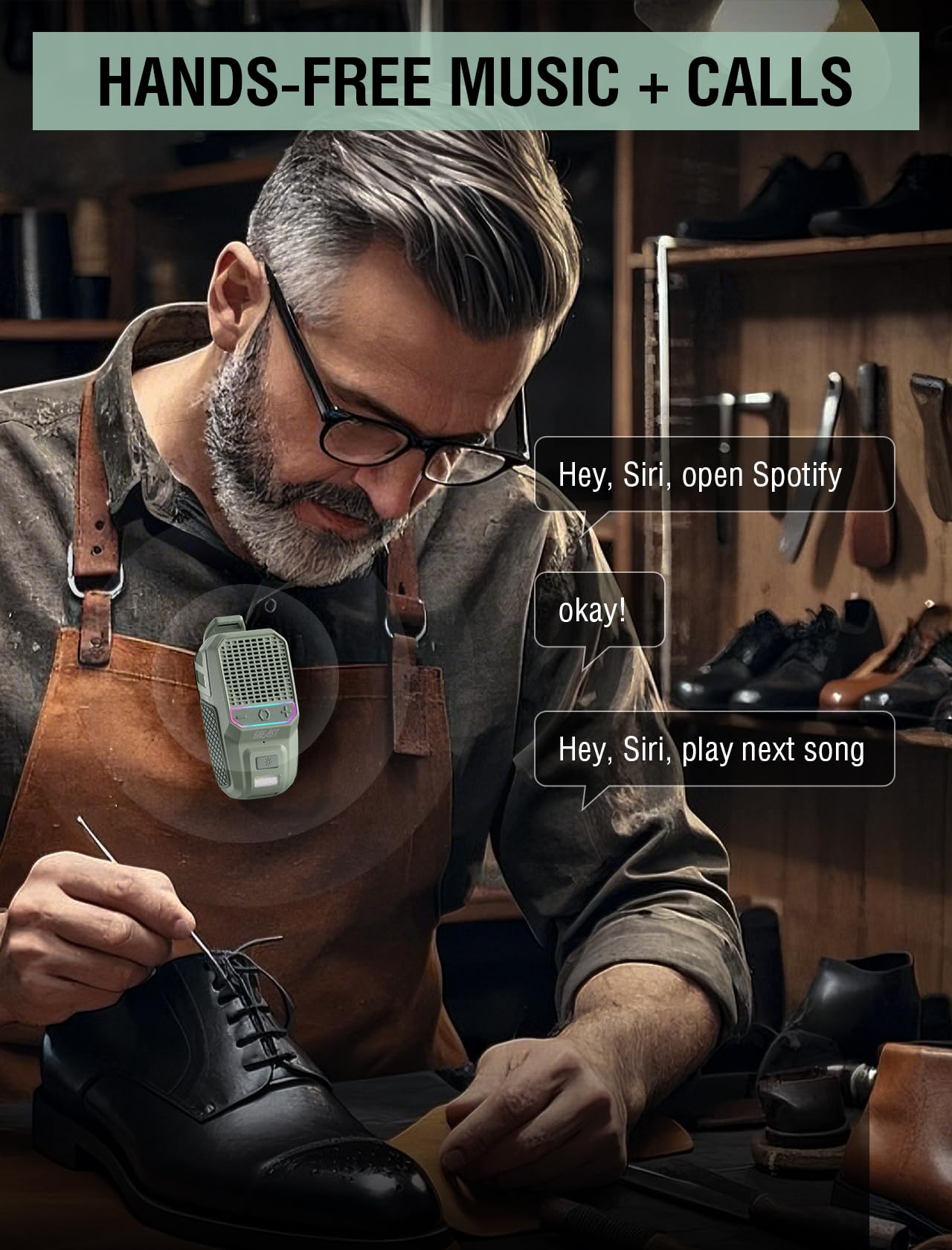 GBEAST Wearable Bluetooth Speaker, Waterproof Mini Clip On Speaker-Green